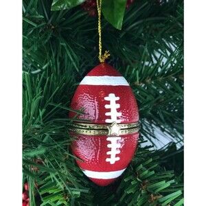 Football Sports Porcelain Hinged Surprise Gift Trinket Box Christmas Ornament